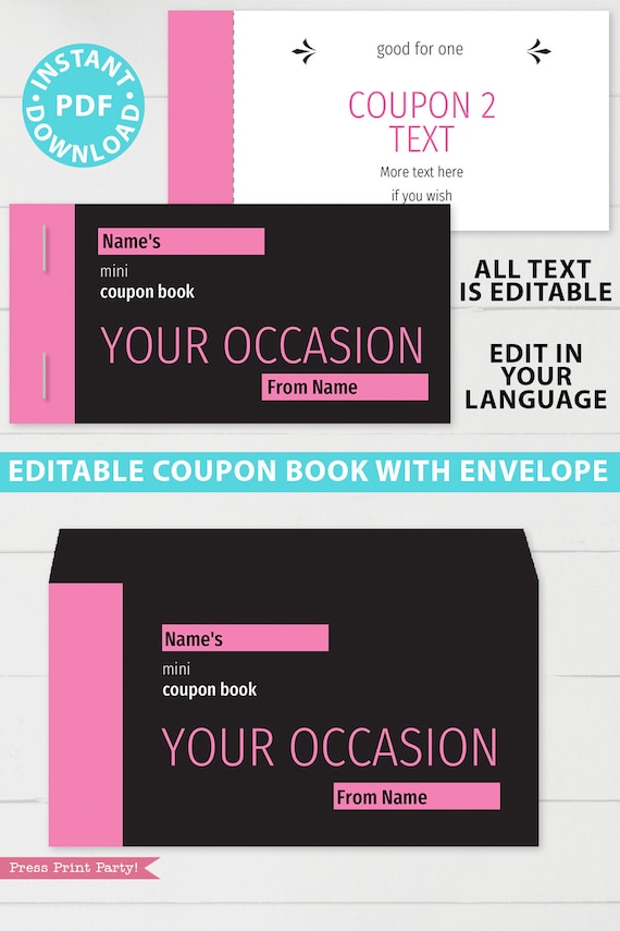 Printable Coupon Book Template Pink, Any Occasion Gift Idea, Editable ...