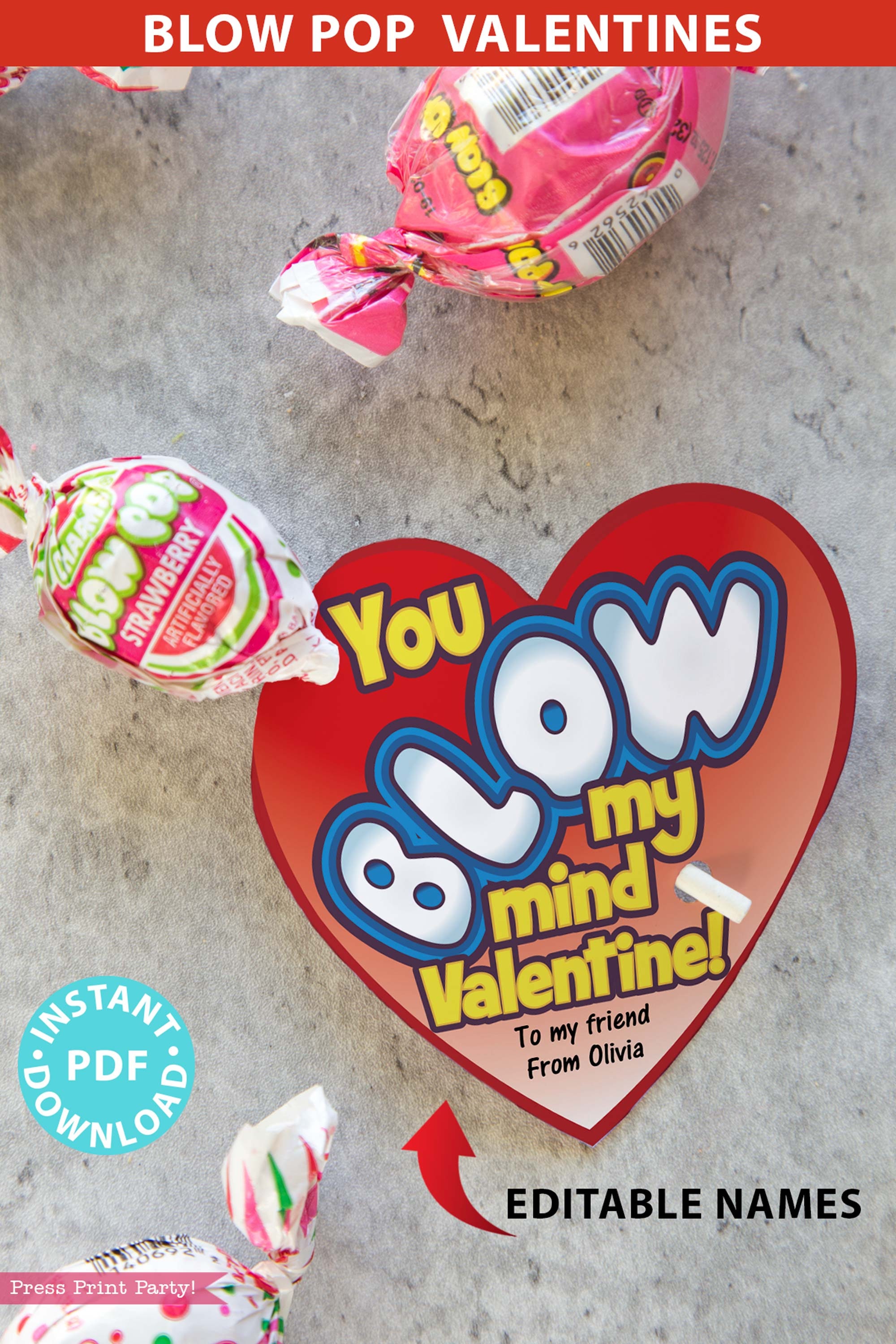 Blow Pop Valentine Printable Heart Template, Kids Valentines Cards,  EDITABLE, You Blow My Mind , Classroom Valentines, INSTANT DOWNLOAD - Etsy, image size:2000x3000
