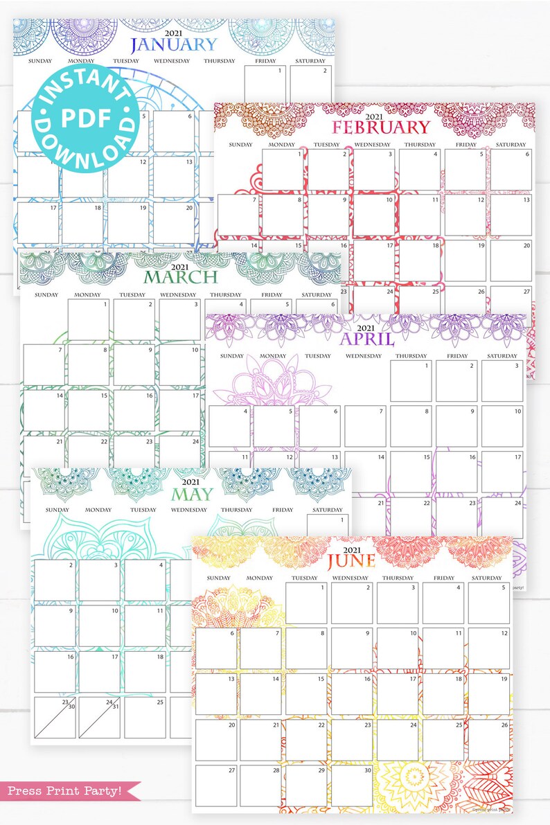 2021 Calendar Printable Template Set Mandala Watercolor Etsy 2021 Calendar Printable Template Set Mandala Watercolor Etsy