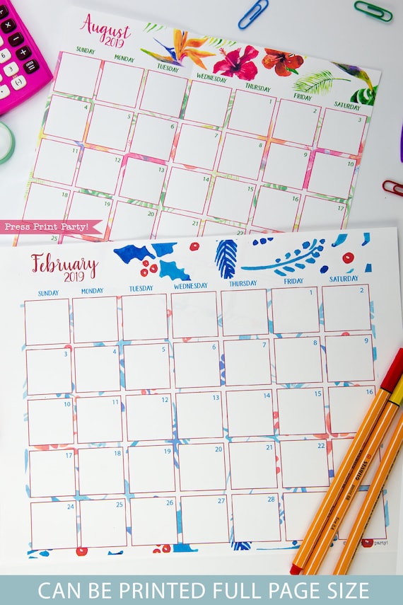 2019 Monthly Calendar For Bullet Journals And Planners Printable 2019 Calendar Daily Planner Bujo Bullet Journal Pages Instant Download - 