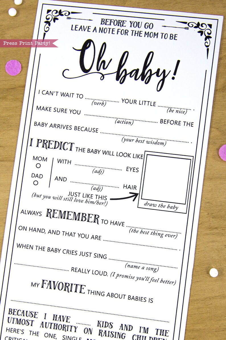 Oh Baby Shower Games Printable, Baby Shower MadLibs Advice Card, Shower Cards Advice For Mom, Mom-to-be Funny Advice Card, INSTANT DOWNLOAD image 1