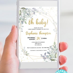 Baby Shower Printable Decoration Kit, Girl Baby Shower Template Bundle, Greenery Baby girl decor, Oh Baby Invitation, INSTANT DOWNLOAD image 6