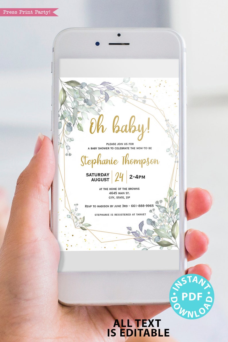 Baby Shower Printable Decoration Kit, Girl Baby Shower Template Bundle, Greenery Baby girl decor, Oh Baby Invitation, INSTANT DOWNLOAD image 6