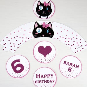 Cat Party Cupcake Toppers and Wrapper Printable, Cat Cupcake Wrapper ...