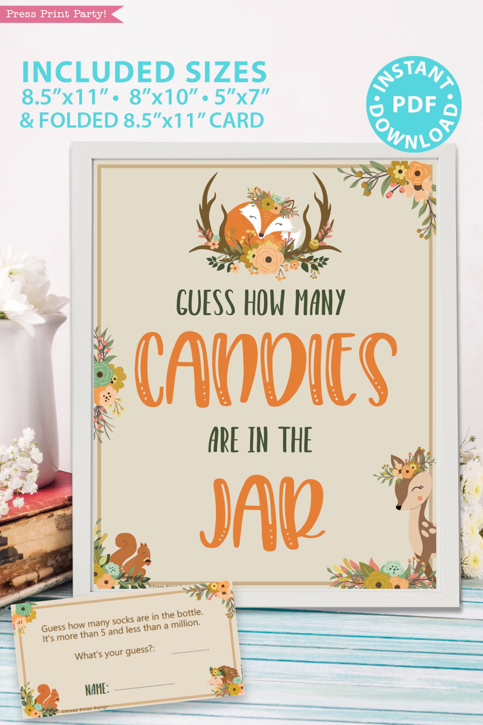 Woodland Theme Guess How Many Game Sign Printable, W Editable Text for ...