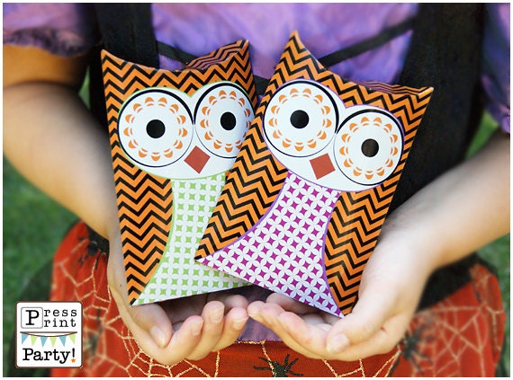 Owl Favor Pillow Box Halloween Printable Diy Party Supplies