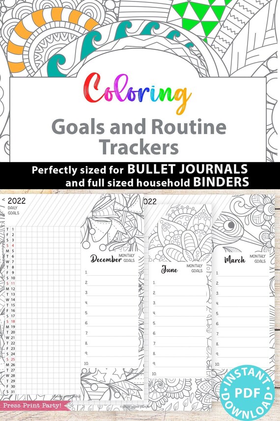 2021-2022 Daily Routine Printables, Habit Tracker Printable, Adult Coloring, Bullet Journal, Daily Tracker Goal Planner, INSTANT DOWNLOAD Il_570xn