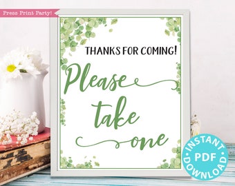 Eucalyptus Please Take One Sign Printable, Baby Shower, Wedding, Bridal Shower Favors Sign, Birthday, Template, Frame, INSTANT DOWNLOAD