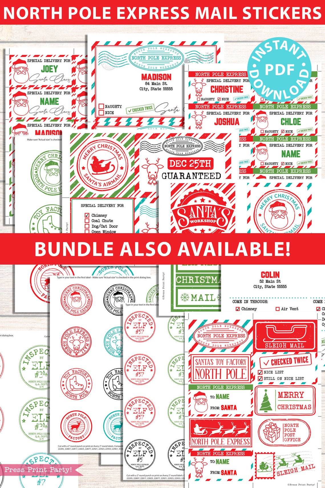 Christmas Stickers Template, 8 Printable North Pole Express Mail ...