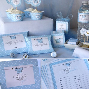 Boy Baby Shower Printable Set, Baby Blue Shower Decoration Boy, w. Bee, Baby Shower Invitation Boy, Baby Shower Banner, INSTANT DOWNLOAD image 3