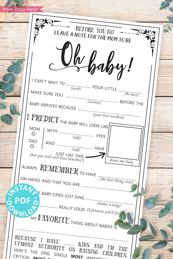 Baby Advice Card Baby Shower Printable Game Funny Baby Mad - Etsy