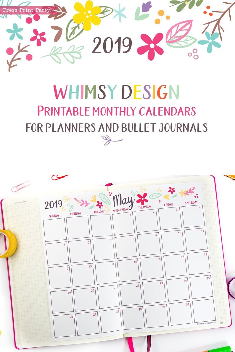 2019 Calendar Printable, Whimsy Design and style, Every month Calendar, Bullet Magazine Calendar Planners, BUJO, Quick Down load graphic about Bullet Journal Calendar Printable titled 2019 Calendar Printable, Whimsy Design and style, Regular monthly Calendar, Bullet Magazine Calendar Planners, BUJO, Immediate Down load