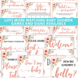 Baby Shower Games Bundle Printable, Peach Flowers, Games Pack, Unique Baby Shower Games, Funny Activities, Girl, Bingo, INSTANT DOWNLOAD image 10