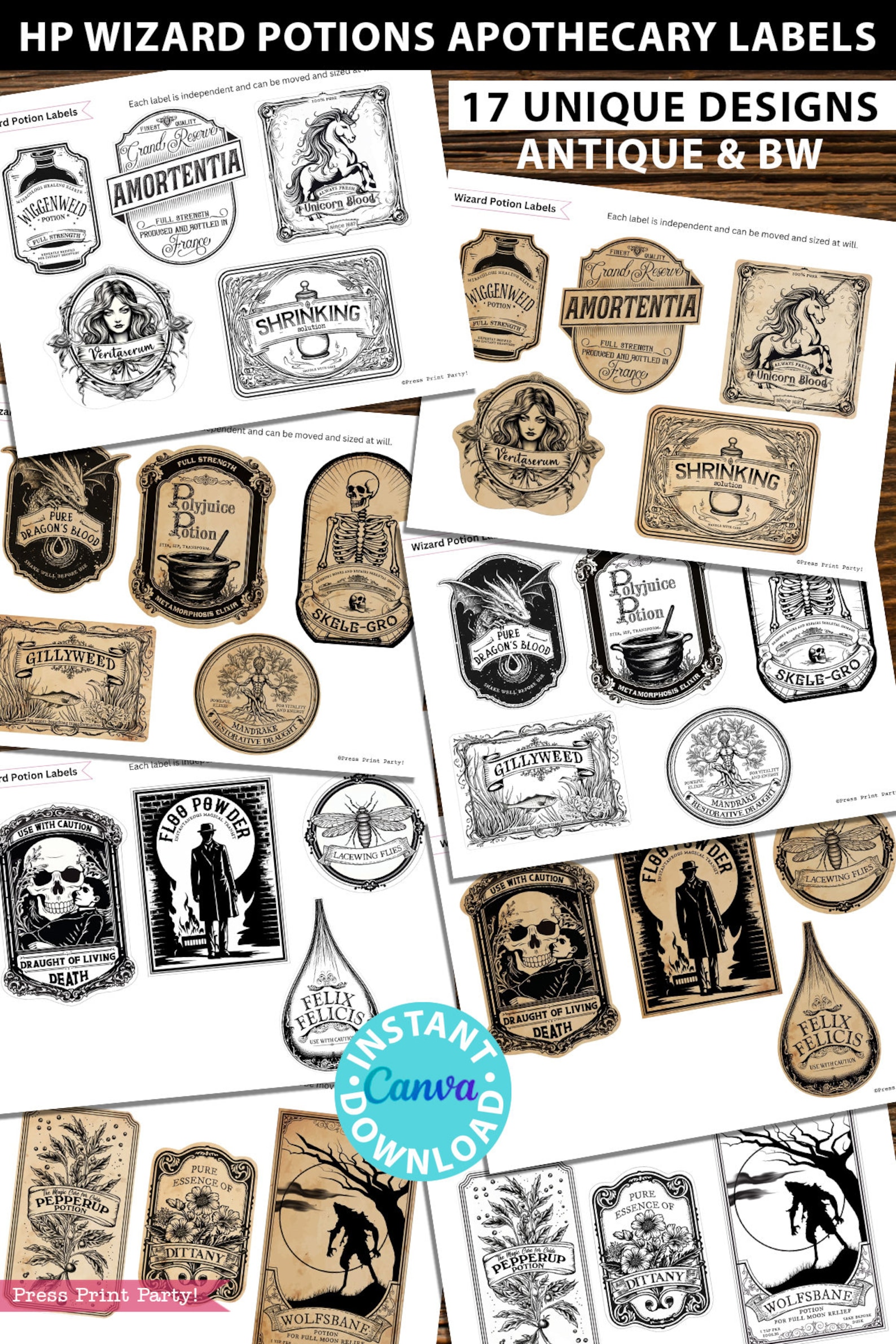 HP Wizard Party Potion Labels Decor Halloween Witch Apothecary Shelf ...
