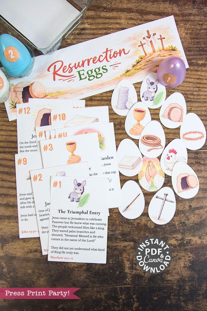 Easter Resurrection Eggs Printable Set, Christian Bible Story Activity ...