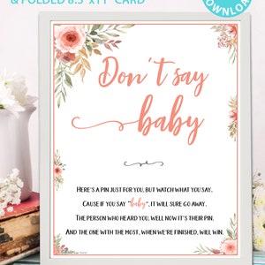 Don't Say Baby Sign Printable, Baby Shower Game Template, Funny Baby ...