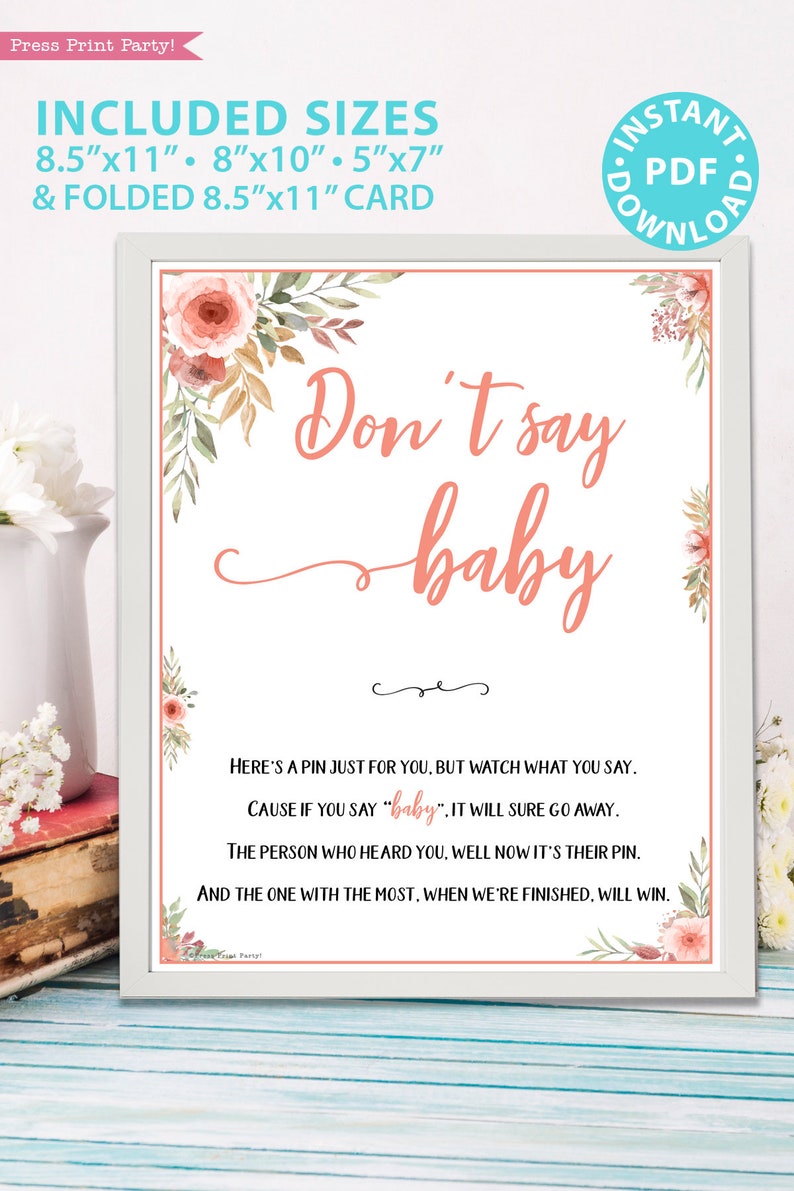 Don't Say Baby Sign Printable Baby Shower Game Template | Etsy