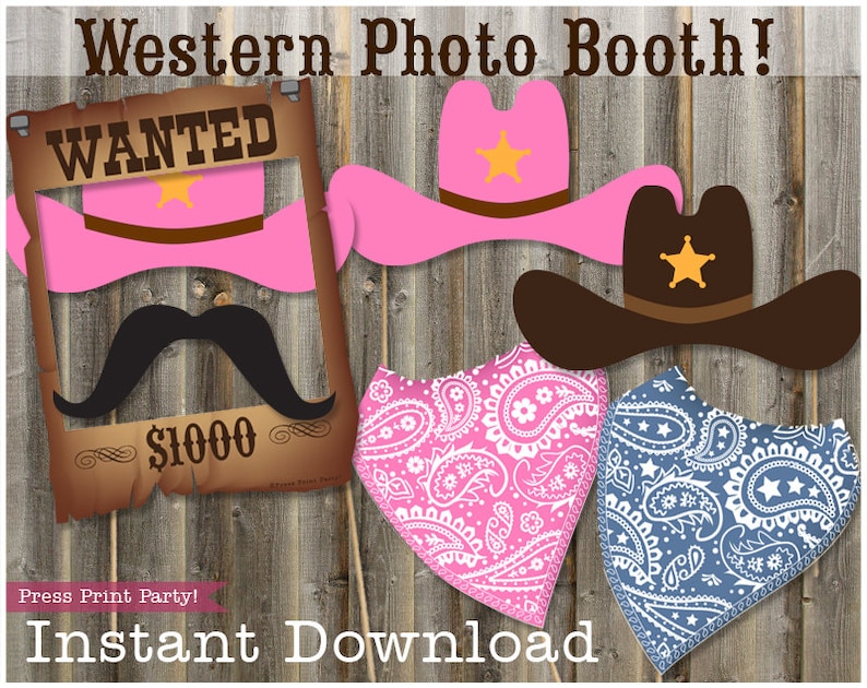 Western Photo Booth Props, Cowboy and Cowgirl, Wild West Photo Props Printables, Wanted Poster Frame, Rodeo Props, INSTANT DOWNLOAD image 4