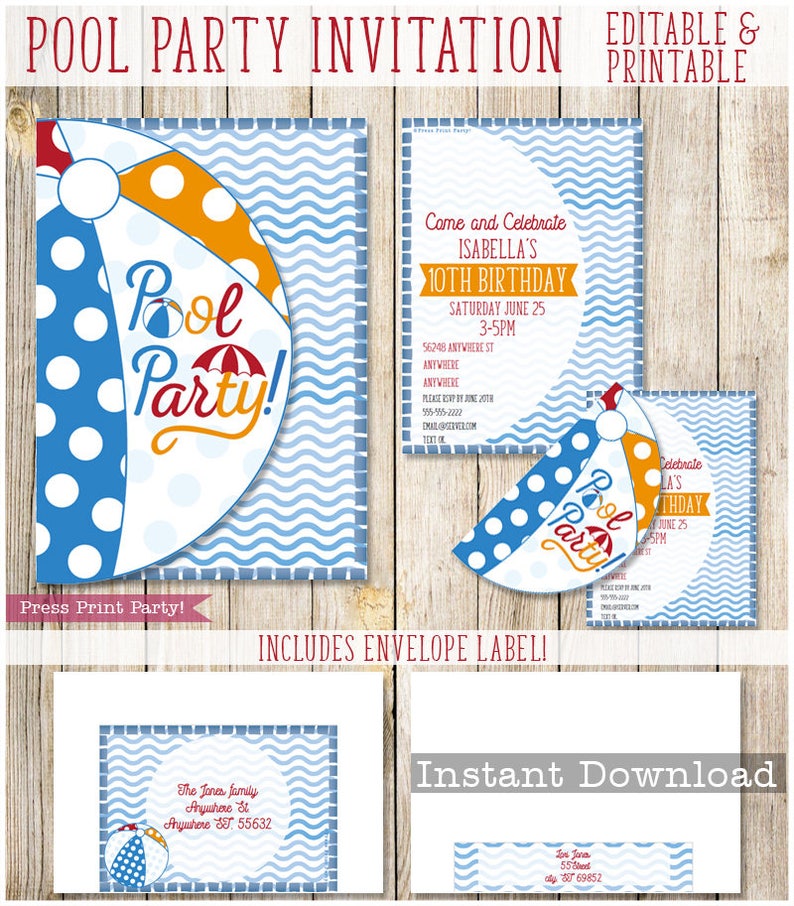 Pool Party Invitation for Kids, Splish splash, Beach Ball Invitation, Swimming Pool Birthday, Pool Party Birthday Decor image 4