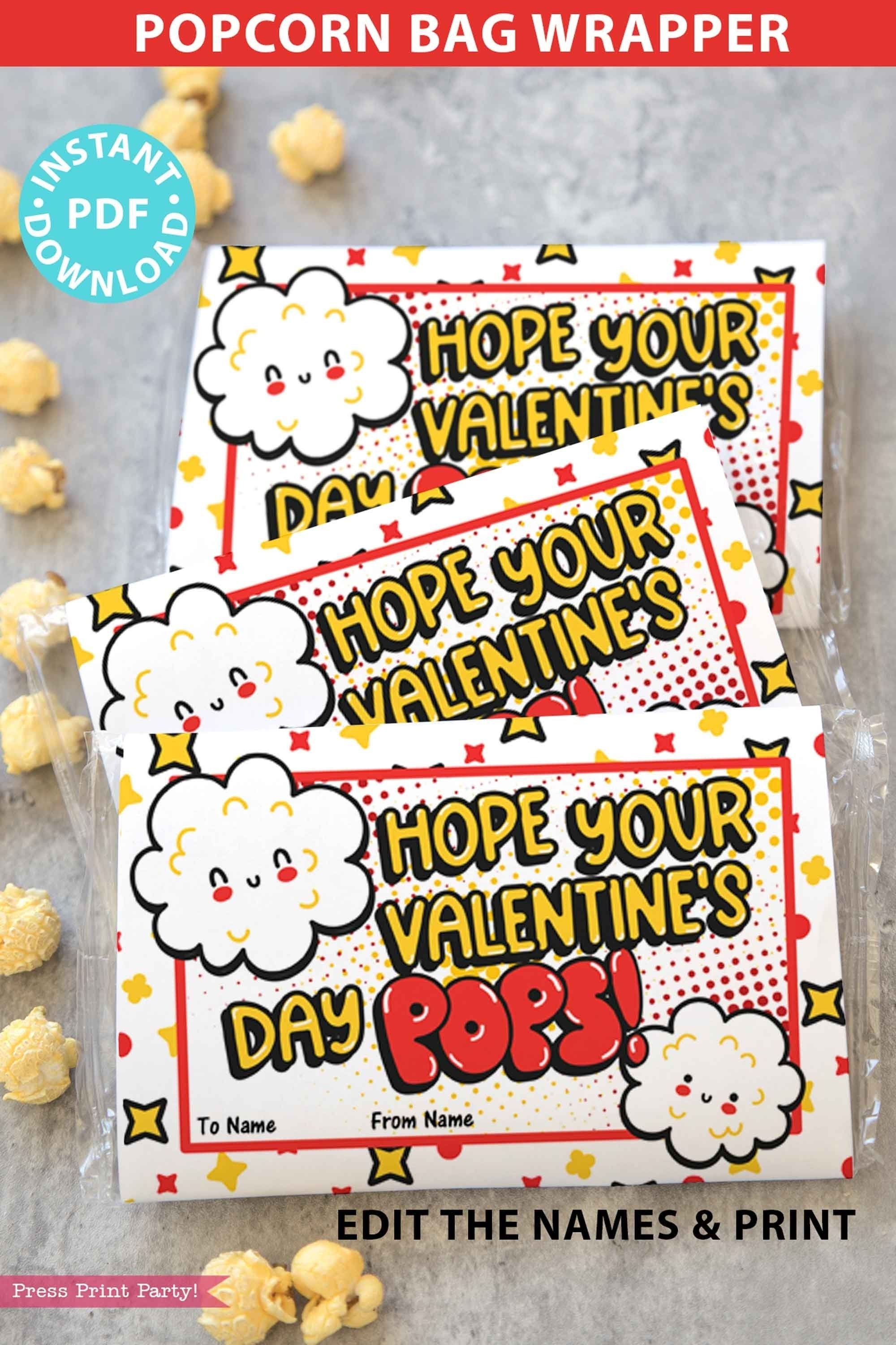 Valentine Popcorn Wrap Printable Personalized Popcorn Bags - Etsy