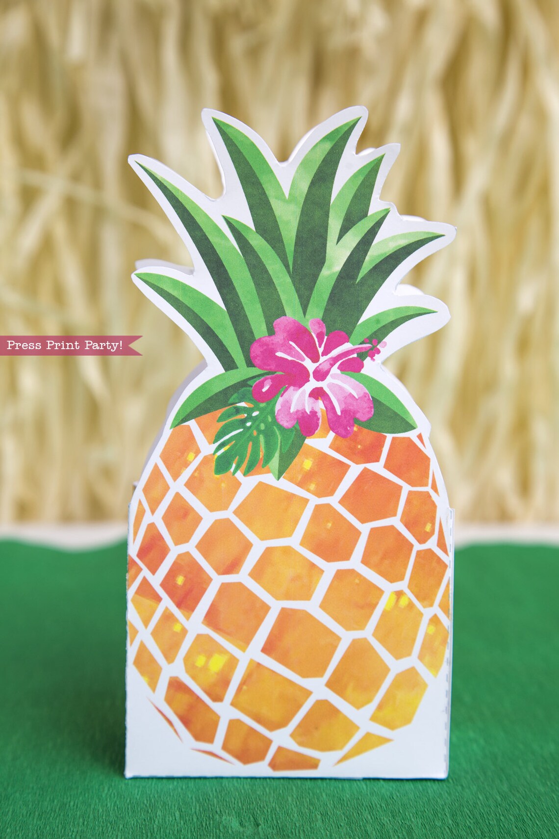 Pineapple Gift Bag Printable Luau Favor Bag Treat Box Gold Etsy