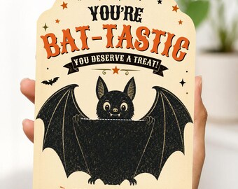 Vintage Halloween Bat Gift Card Holder, Editable Canva 5x7 Printable Template, Cute Spooky Teacher Treat, Retro Autumn Appreciation Present
