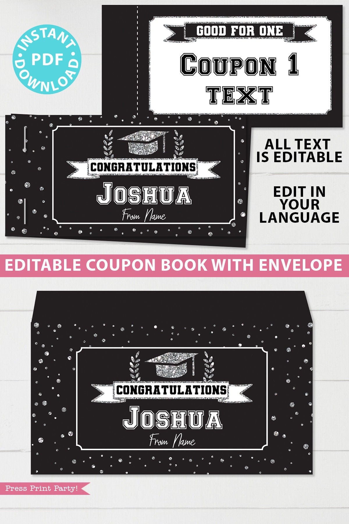 Editable Graduation Coupon Book Template Printable Gift Idea  Etsy Pertaining To Blank Coupon Template Printable