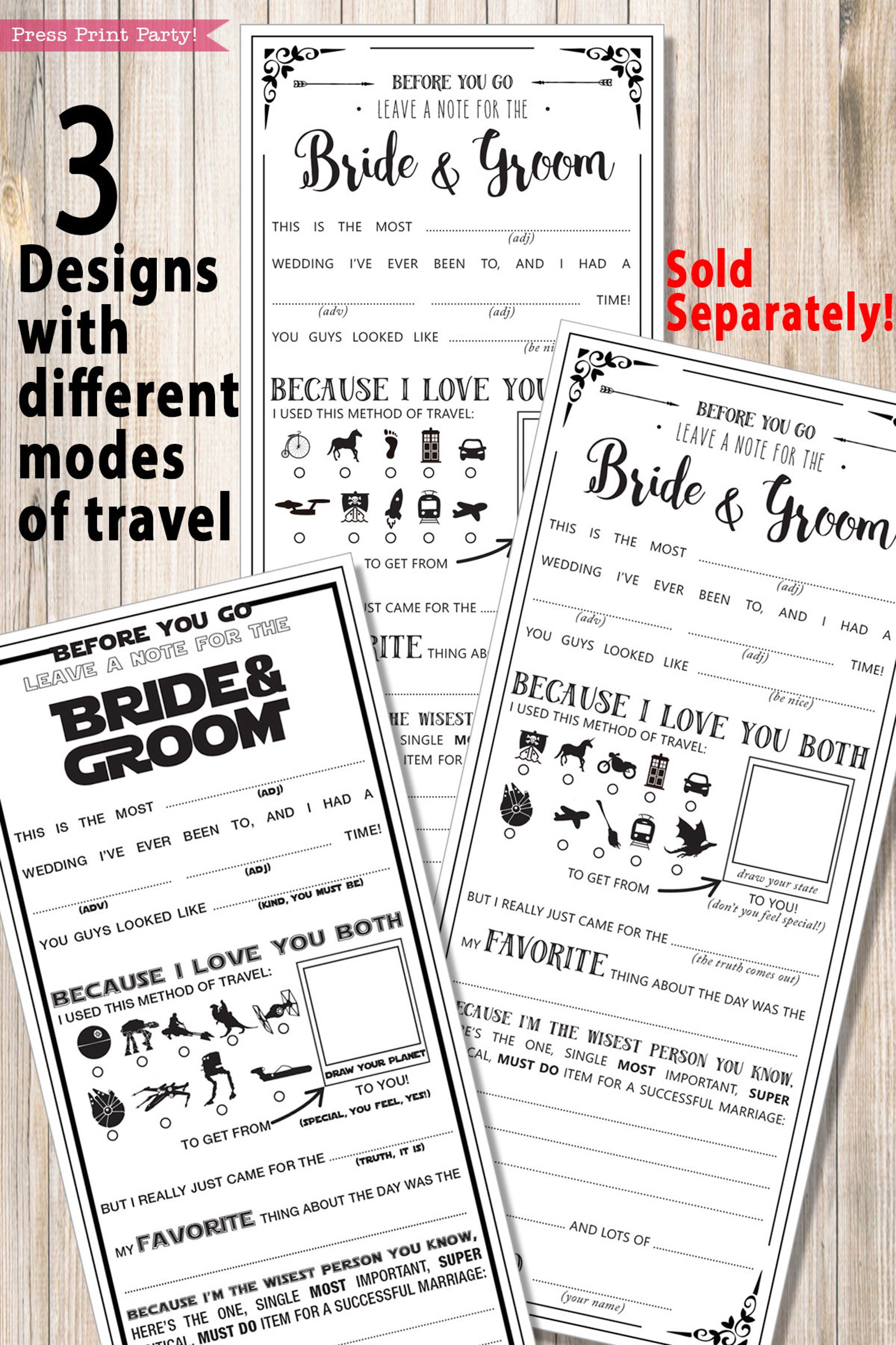 Guest Book Wedding Mad Libs Printables Wedding Advice Cards - Etsy