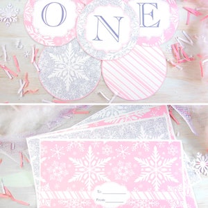 Winter ONEderland Party Decorations Printable Pack, Pink and Silver Snowflakes, Girl First Birthday Party, 1st birthday, INSTANT DOWNLOAD image 6