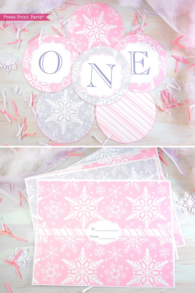 Winter ONEderland Party Decorations Printable Pack, Pink and Silver Snowflakes, Girl First Birthday Party, 1st birthday, INSTANT DOWNLOAD image 6