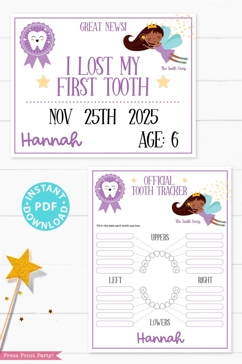 EDITABLE Tooth Fairy Letter Printable Kit & Receipts Purple w. Black Fairy, Certificate, Teeth Chart, Lost Tooth Envelope, INSTANT DOWNLOAD image 5
