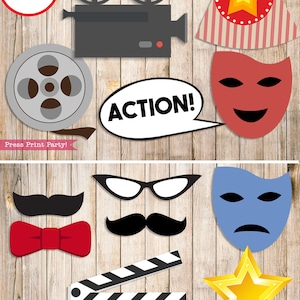 Movie Night Props, Printable Photo Booth, Birthday Party, Oscar, Camera, Clapper, Hat, Cotton Candy, Popcorn, Movie Reel, INSTAND DOWNLOAD image 3