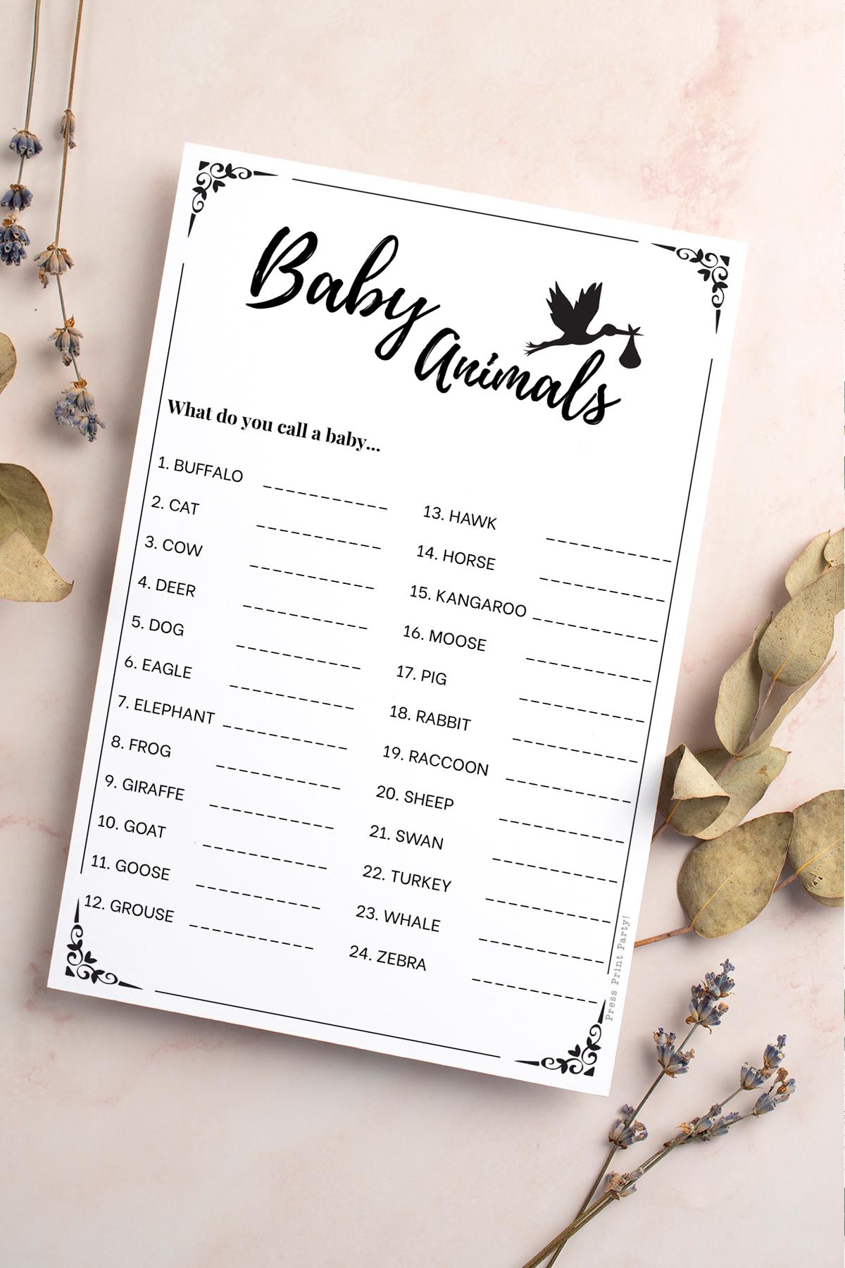 Baby Animals Shower Game Printable, Editable Boho Animal Match Quiz ...