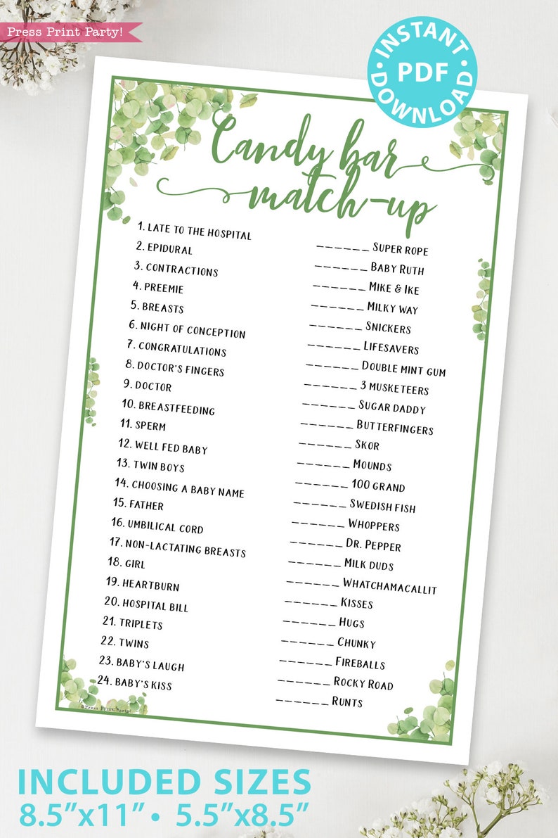 Eucalyptus Baby Shower Games Bundle Printable, Games Pack, Unique Baby Shower Games, Funny Activities, Girl, Boy, Bingo, INSTANT DOWNLOAD image 7