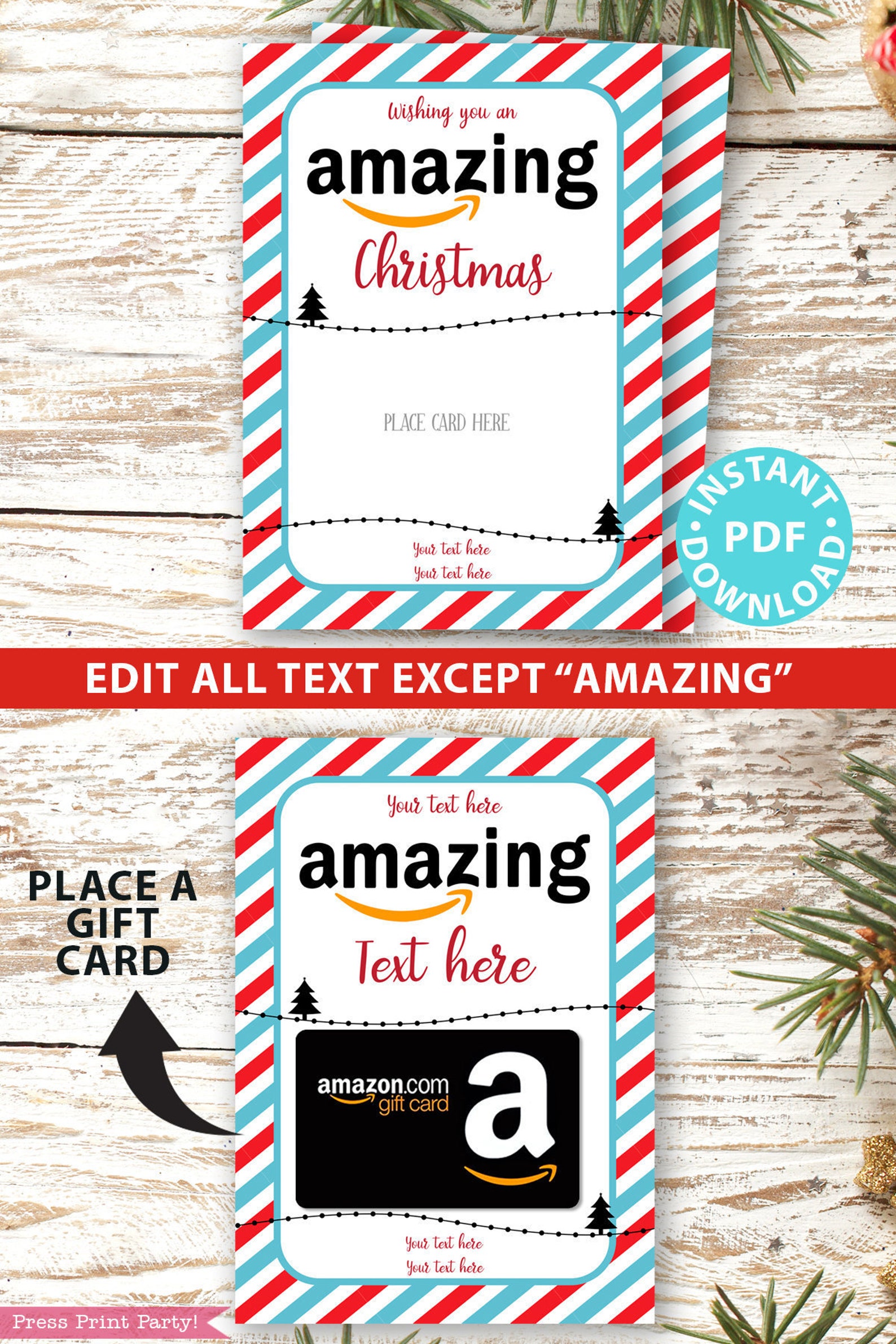 EDITABLE Amazon Gift Card Holder Christmas Printable Template Etsy