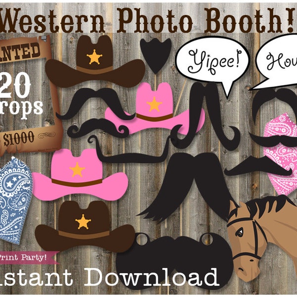 Wild West Photobooth, Cowgirl Props, Cowboy Props, Western Photo booth printables, DIY Western Props, Wild West Props,  Cowboy Photobooth