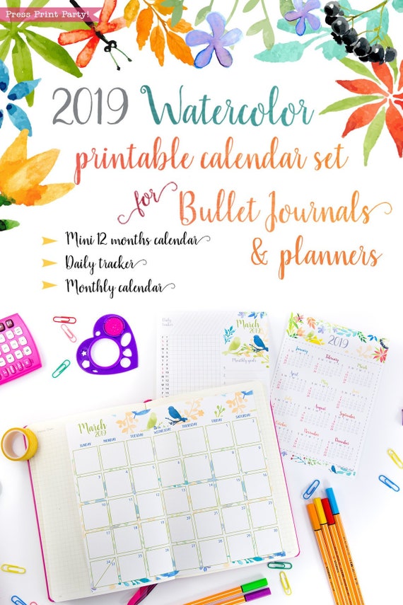 2019 calendar printable set for bullet journals and planners etsy daily task calendar printable