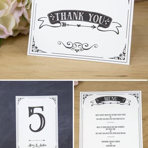 Wedding Invitation Template, Invitation Suite, Boho Wedding Printable Bundle, Rustic, Pocket folder, Black, signs, pdf, INSTANT DOWNLOAD image 3