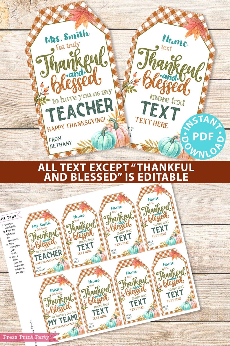 Thankful and Blessed Fall Treat Gift Tag Printable Fall Appreciation ...