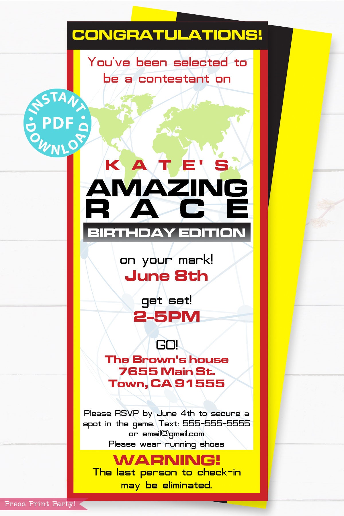 The Amazing Race Party Printable Invitation and Clue - Etsy Sweden