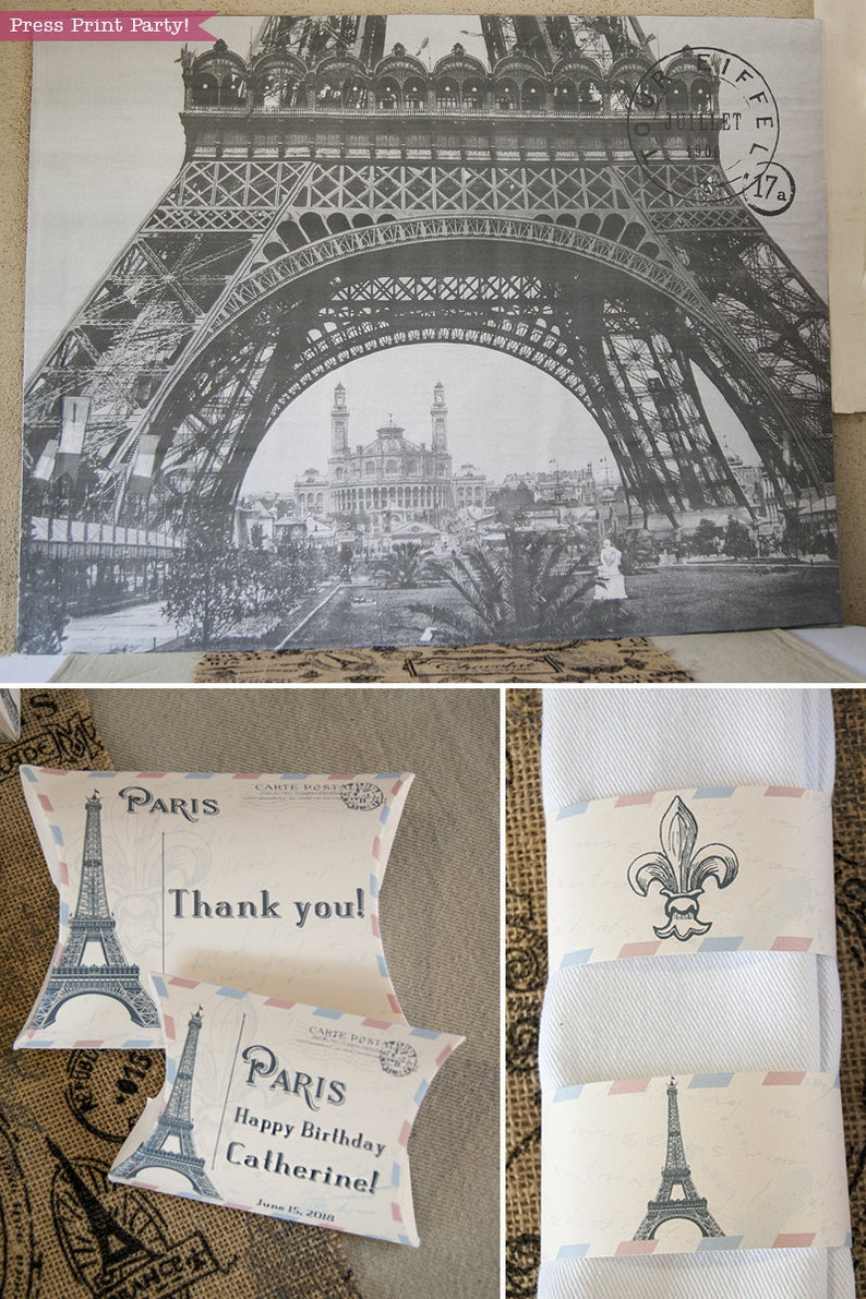 Paris Invitation and decor Party Printables French Vintage with Eiffel Tower, Paris Invitation and Backdrop INSTANT DOWNLOAD pdf image 4