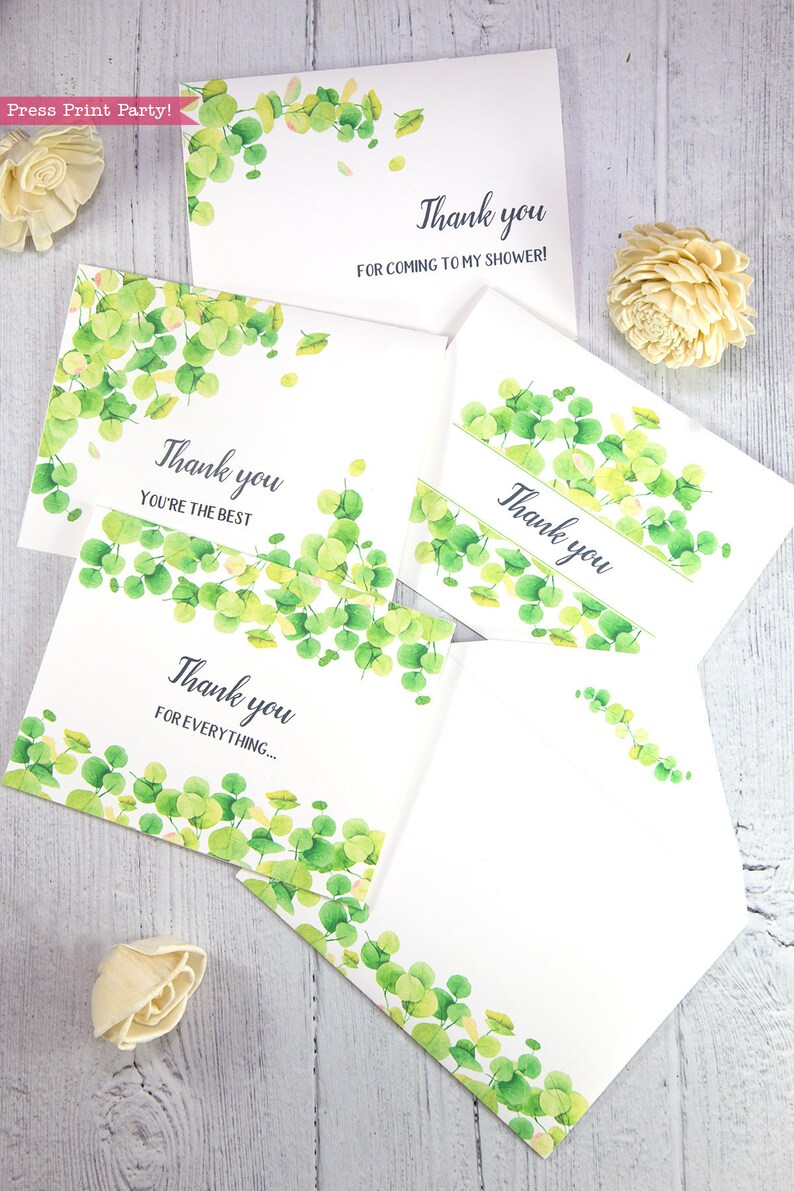 Thank You Cards Printable Template Set Eucalyptus Set of 4 Etsy