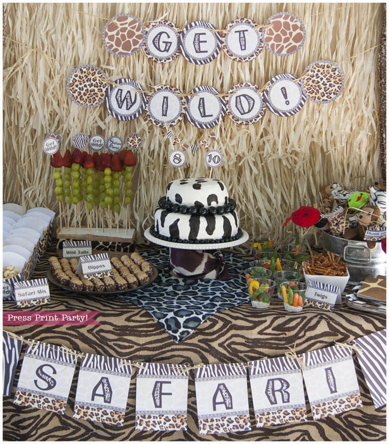 Safari Birthday Party Printable Set, Safari Animal Prints, Safari Birthday Invitation, African Birthday, Zoo Birthday, INSTANT DOWNLOAD pdf image 1