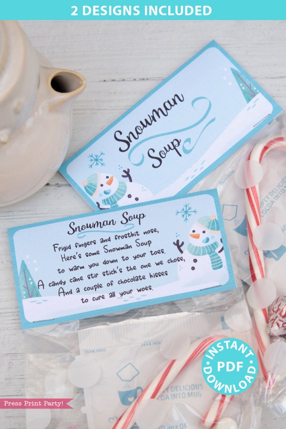 Snowman Soup Printable Treat Bag Topper Template Editable W