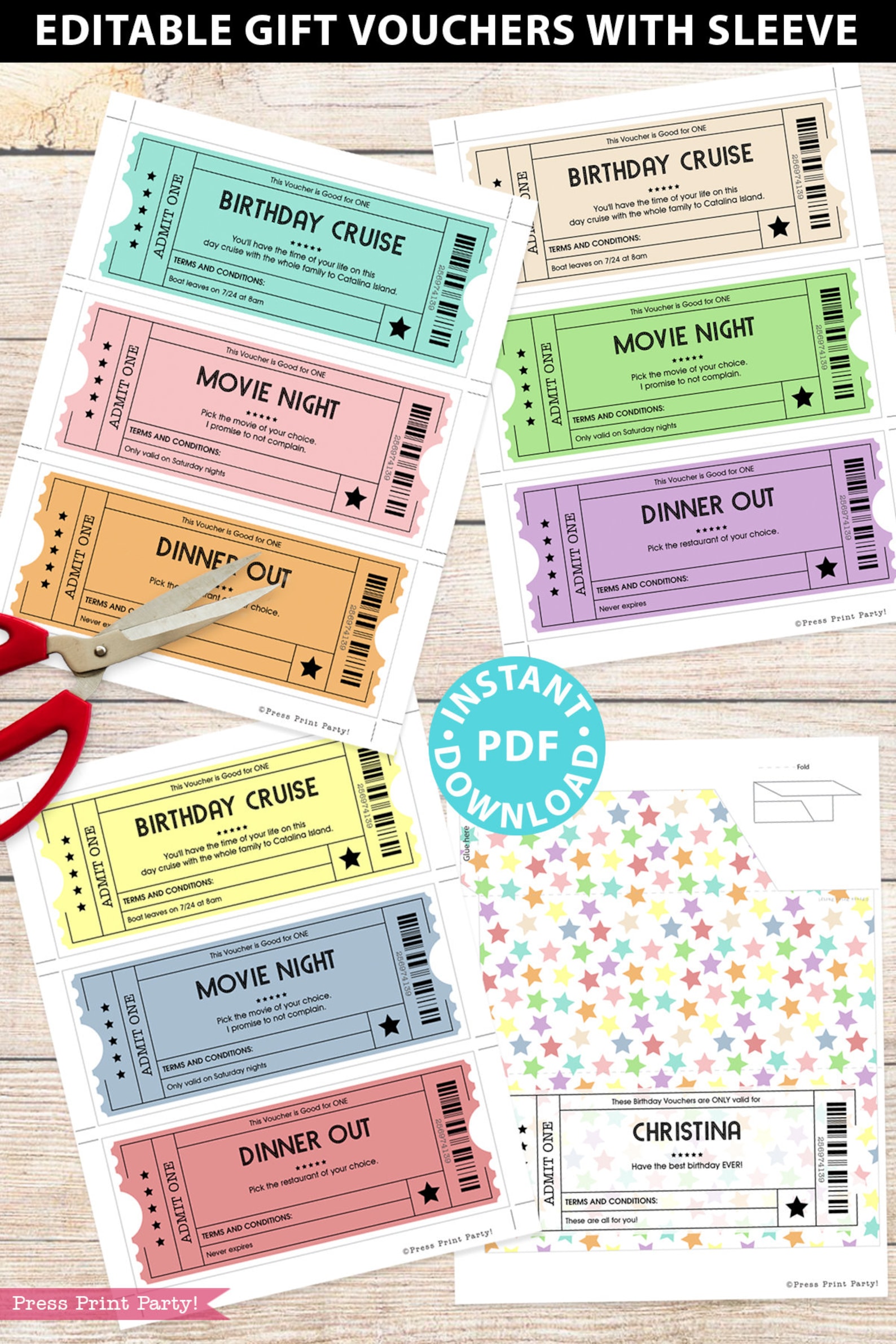 EDITABLE Birthday Voucher Coupons Template W. Holder - Etsy