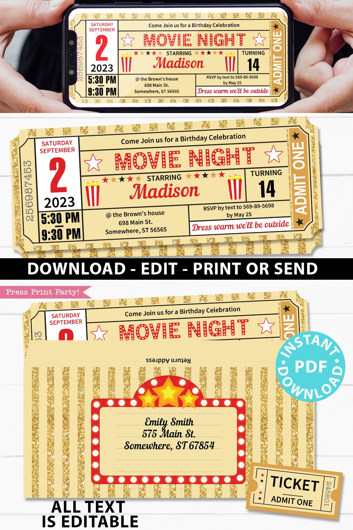 Editable Movie Ticket Template