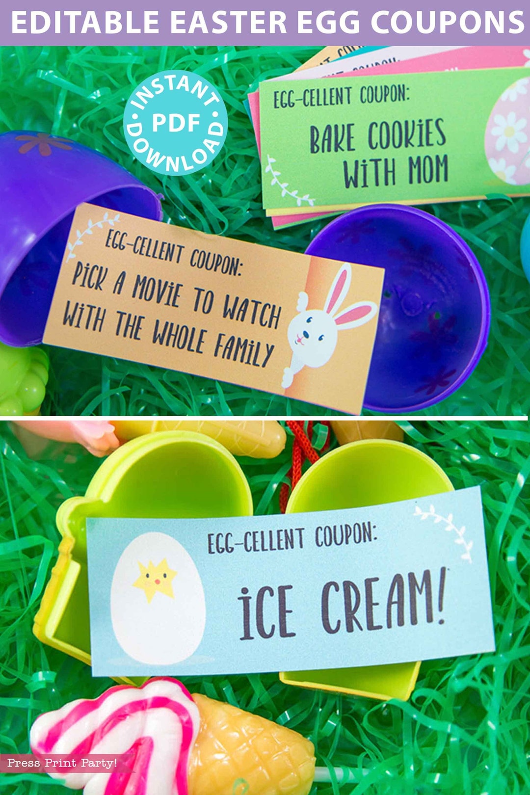 EDITABLE Easter Egg Fillers Coupons Printable Easter Coupons