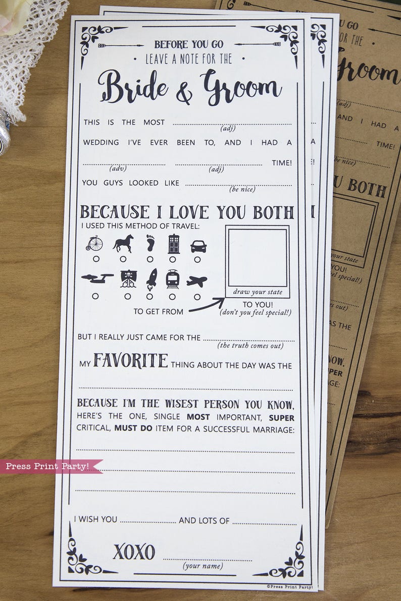Guest Book Wedding Mad Libs Printables Wedding Advice Cards Etsy Canada