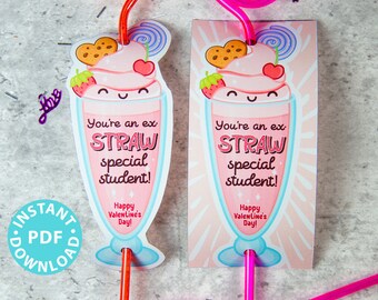 Crazy Straw Valentines Cards Printable, Ex- Straw Special Student, EDIT names, Classroom Valentinen From Teacher, Gift Tag, INSTANT DOWNLOAD