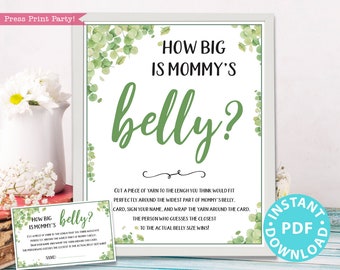 Eucalyptus How Big is Mommy's Belly Sign Printable, Baby Shower Game Template, Funny Baby Shower Activity, Frame, Neutral, INSTANT DOWNLOAD